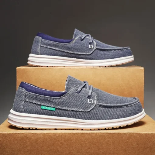 Men's Beige Canvas Boat Shoes with Lace-Up Design and Comfortable Sole – Ideal for Casual and Outdoor Activities