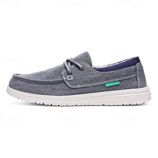 Men's Beige Canvas Boat Shoes with Lace-Up Design and Comfortable Sole – Ideal for Casual and Outdoor Activities