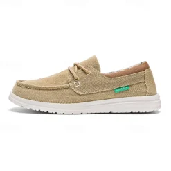 Men's Beige Canvas Boat Shoes with Lace-Up Design and Comfortable Sole – Ideal for Casual and Outdoor Activities
