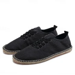 Men's Beige Canvas Lace-Up Espadrille Shoes with Jute Rope Sole – Comfortable Summer Casual Footwear