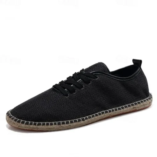 Men's Beige Canvas Lace-Up Espadrille Shoes with Jute Rope Sole – Comfortable Summer Casual Footwear