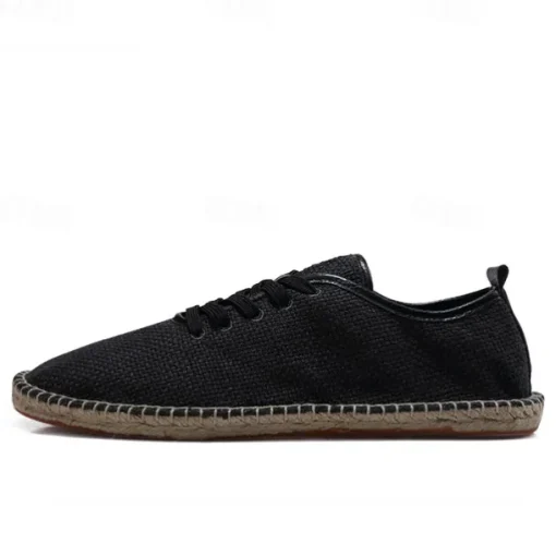 Men's Beige Canvas Lace-Up Espadrille Shoes with Jute Rope Sole – Comfortable Summer Casual Footwear