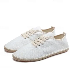 Men's Beige Canvas Lace-Up Espadrille Shoes with Jute Rope Sole – Comfortable Summer Casual Footwear