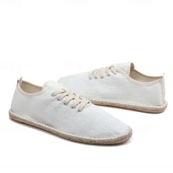 Men's Beige Canvas Lace-Up Espadrille Shoes with Jute Rope Sole – Comfortable Summer Casual Footwear