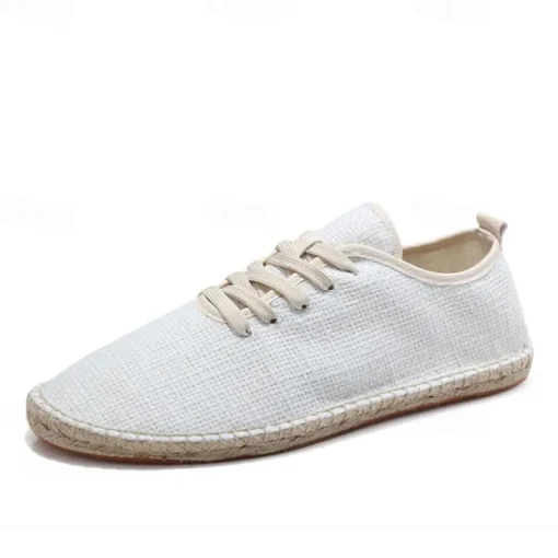 Men's Beige Canvas Lace-Up Espadrille Shoes with Jute Rope Sole – Comfortable Summer Casual Footwear