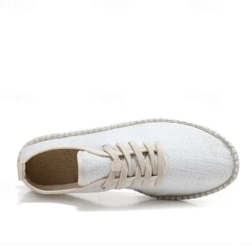Men's Beige Canvas Lace-Up Espadrille Shoes with Jute Rope Sole – Comfortable Summer Casual Footwear