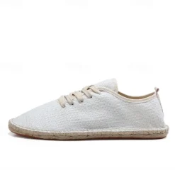 Men's Beige Canvas Lace-Up Espadrille Shoes with Jute Rope Sole – Comfortable Summer Casual Footwear