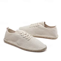Men's Beige Canvas Lace-Up Espadrille Shoes with Jute Rope Sole – Comfortable Summer Casual Footwear