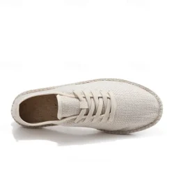 Men's Beige Canvas Lace-Up Espadrille Shoes with Jute Rope Sole – Comfortable Summer Casual Footwear