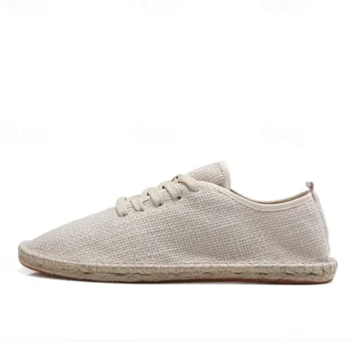 Men's Beige Canvas Lace-Up Espadrille Shoes with Jute Rope Sole – Comfortable Summer Casual Footwear