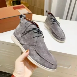 Men's Beige Faux Suede Chukka Boots with Lace-Up Design – Casual Lightweight Ankle Boots for Everyday Wear