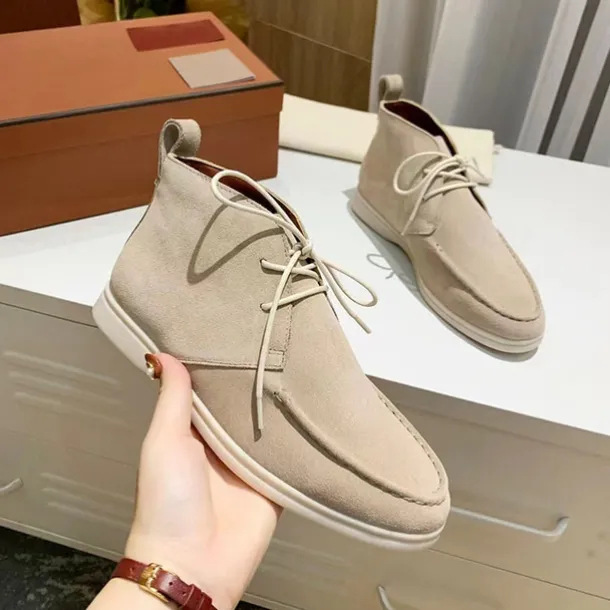 Men's Beige Faux Suede Chukka Boots with Lace-Up Design – Casual Lightweight Ankle Boots for Everyday Wear