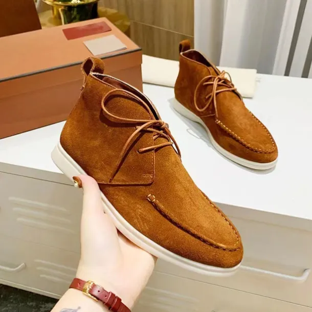 Men's Beige Faux Suede Chukka Boots with Lace-Up Design – Casual Lightweight Ankle Boots for Everyday Wear