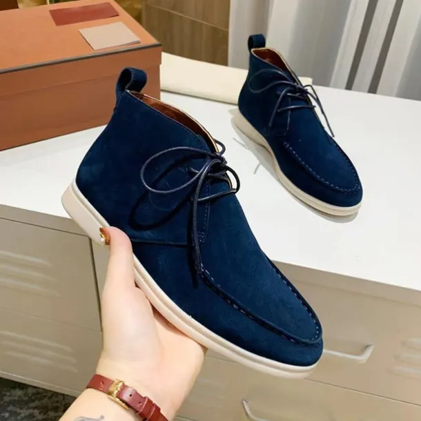 Men's Beige Faux Suede Chukka Boots with Lace-Up Design – Casual Lightweight Ankle Boots for Everyday Wear