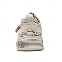 Men's Beige Mesh Sneakers with Lace-up & Velcro Strap, Breathable Casual Sports Shoes for Summer