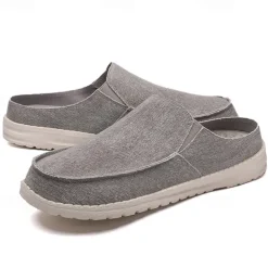 Men's Beige Slip-On Loafers with Comfortable Canvas Upper, Casual Shoes for Everyday Wear