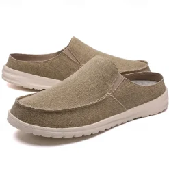 Men's Beige Slip-On Loafers with Comfortable Canvas Upper, Casual Shoes for Everyday Wear