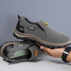 Men's Beige Slip-On Outdoor Shoes with Non-Slip Rugged Sole and Black Accents – Comfortable Casual Footwear for Everyday Use