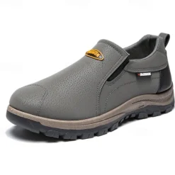 Men's Beige Slip-On Outdoor Shoes with Non-Slip Rugged Sole and Black Accents – Comfortable Casual Footwear for Everyday Use