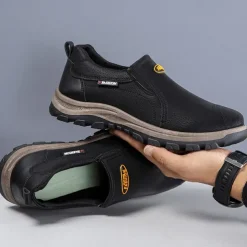 Men's Beige Slip-On Outdoor Shoes with Non-Slip Rugged Sole and Black Accents – Comfortable Casual Footwear for Everyday Use