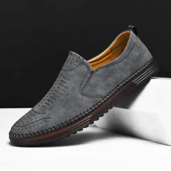 Men's Beige Suede Slip-On Loafers – Handmade Casual Moccasin Shoes for Daily Wear