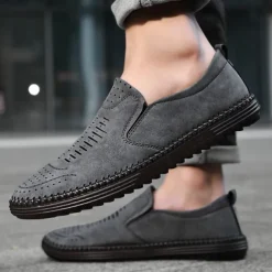 Men's Beige Suede Slip-On Loafers – Handmade Casual Moccasin Shoes for Daily Wear