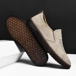Men's Beige Suede Slip-On Loafers – Handmade Casual Moccasin Shoes for Daily Wear