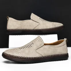 Men's Beige Suede Slip-On Loafers – Handmade Casual Moccasin Shoes for Daily Wear