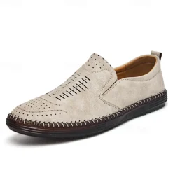 Men's Beige Suede Slip-On Loafers – Handmade Casual Moccasin Shoes for Daily Wear