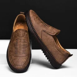 Men's Beige Suede Slip-On Loafers – Handmade Casual Moccasin Shoes for Daily Wear