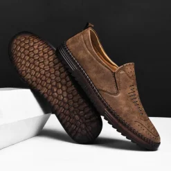 Men's Beige Suede Slip-On Loafers – Handmade Casual Moccasin Shoes for Daily Wear