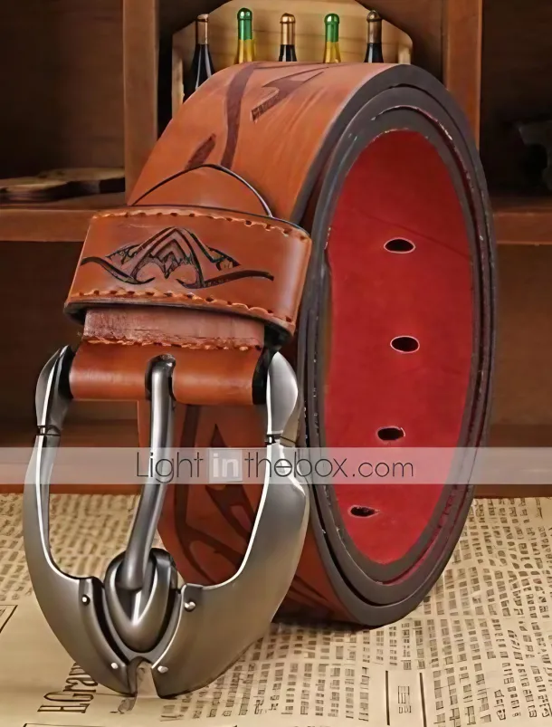 Men's Belt Faux Leather Belt Frame Buckle Black Brown Faux Leather Leather Active Fashion Work Tribal