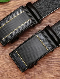 Men's Belt Waist Belt Black 1# Black 2# PU Alloy Durable Adjustable Plain Outdoor Daily