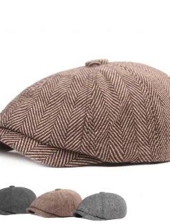 Men's Beret Hat Newsboy Hat Tweed Cap khaki Light Grey Cotton Streetwear Stylish 1920s Fashion Outdoor Daily Going out Graphic Prints Warm
