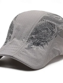 Men's Beret Hat Sun Hat Trucker Hat Black Navy Blue Polyester Fashion Casual Street Daily Dragon Adjustable Sunscreen Breathable