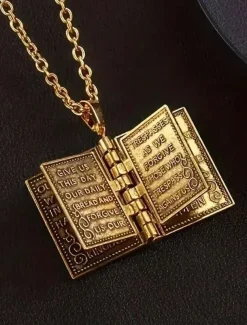 Men's Bible Pendant Necklace - Silver Religious Jewelry with Cross Detail, Christian Faith Accessory for Daily Wear and Special Occasions