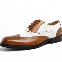 Men's Black and White Brogue Oxford Shoes with Wingtip Design, Perforated Detailing for Formal Events and Parties Weddings