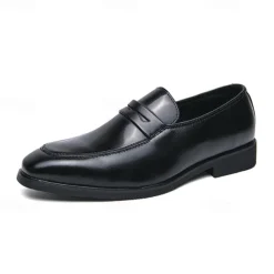 Men's Black and White Faux Leather Loafers with Cut-Out Strap Detail - Elegant Slip-On Shoes for Formal and Business Attire