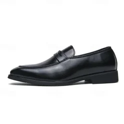 Men's Black and White Faux Leather Loafers with Cut-Out Strap Detail - Elegant Slip-On Shoes for Formal and Business Attire