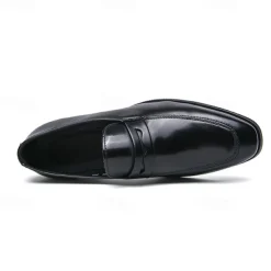 Men's Black and White Faux Leather Loafers with Cut-Out Strap Detail - Elegant Slip-On Shoes for Formal and Business Attire
