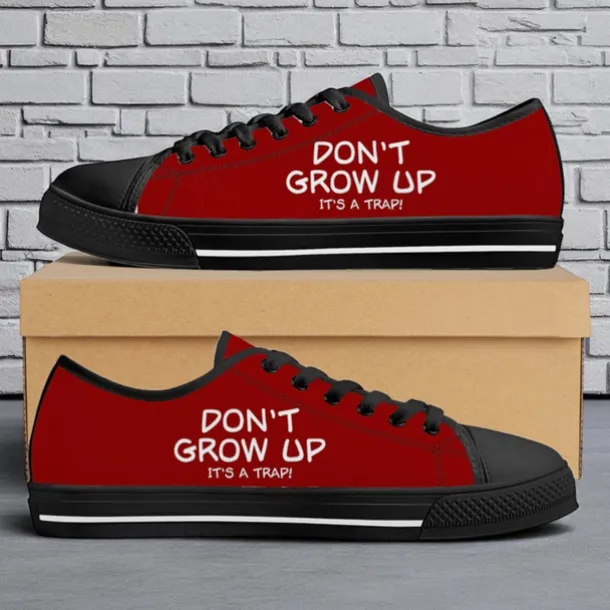 Men's Black Canvas Sneakers with “Don't Grow Up” Print – Comfortable Casual Lace-Up Shoes for Daily Wear, Street Style and Outdoor Activities