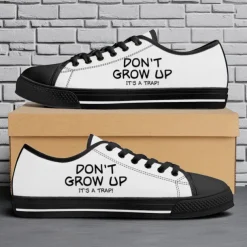 Men's Black Canvas Sneakers with “Don't Grow Up” Print – Comfortable Casual Lace-Up Shoes for Daily Wear, Street Style and Outdoor Activities