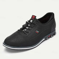 Men's Black Casual Sneakers with Textured Upper and Multi-Color Midsole – Stylish Everyday Lace-Up Shoes for Casual Wear