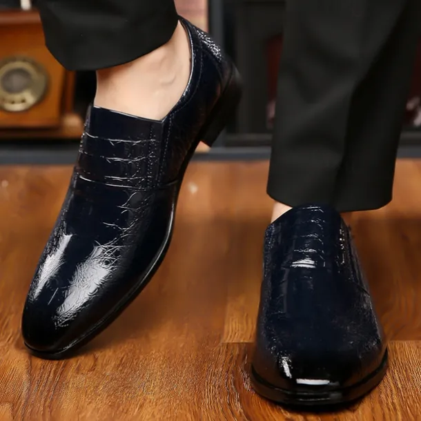 Men's Black Crocodile Pattern Patent Leather Dress Shoes – Elegant Slip-On Formal Shoes for Weddings, Business, and Evening Events