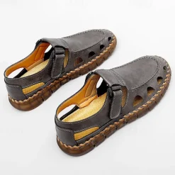 Men's Black Faux Leather Fisherman Sandals with Velcro Strap and Breathable Design, Stylish and Comfortable for Outdoor, Casual and Summer Activities