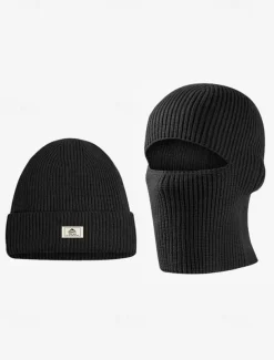 Men's Black Knitted Beanie with Removable Balaclava - Warm and Versatile Winter Hat for Outdoor Activities and Sports
