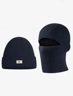 Men's Black Knitted Beanie with Removable Balaclava - Warm and Versatile Winter Hat for Outdoor Activities and Sports
