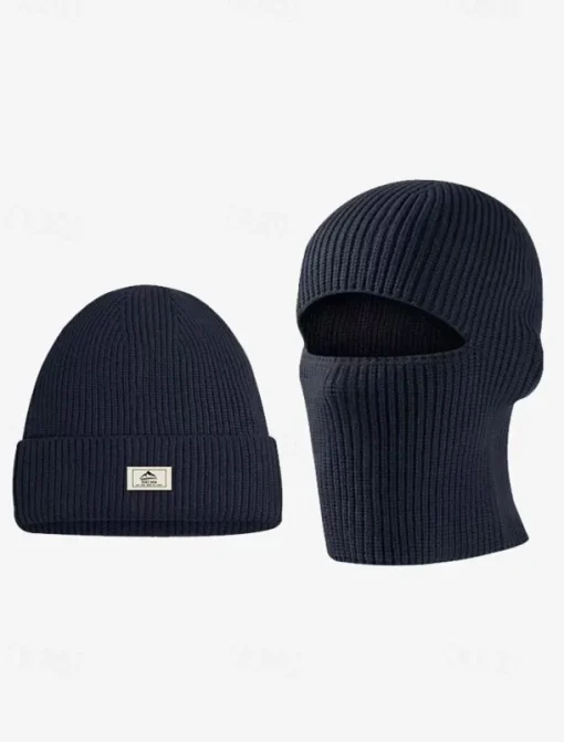 Men's Black Knitted Beanie with Removable Balaclava - Warm and Versatile Winter Hat for Outdoor Activities and Sports