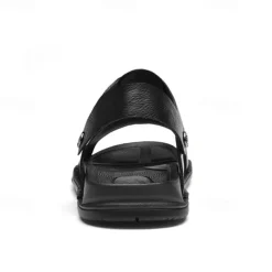Men's Black Leather Sandals with Adjustable Strap, Stylish Cross-Design for Casual, Outdoor and Summer Wear