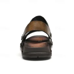 Men's Black Leather Sandals with Adjustable Strap, Stylish Cross-Design for Casual, Outdoor and Summer Wear